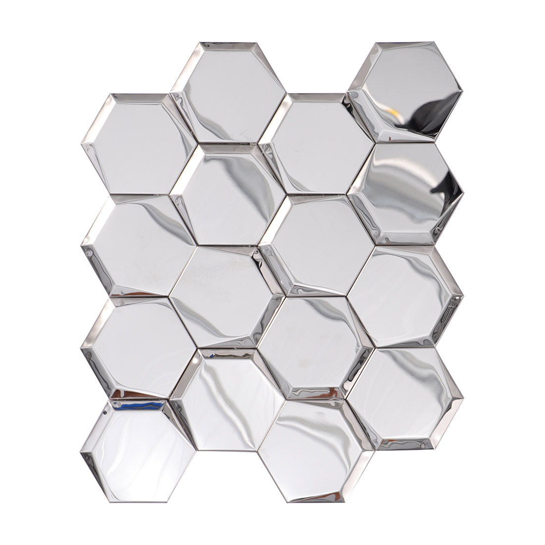 Silver 3D hexagon stainless steel mosaic tile sheet front view