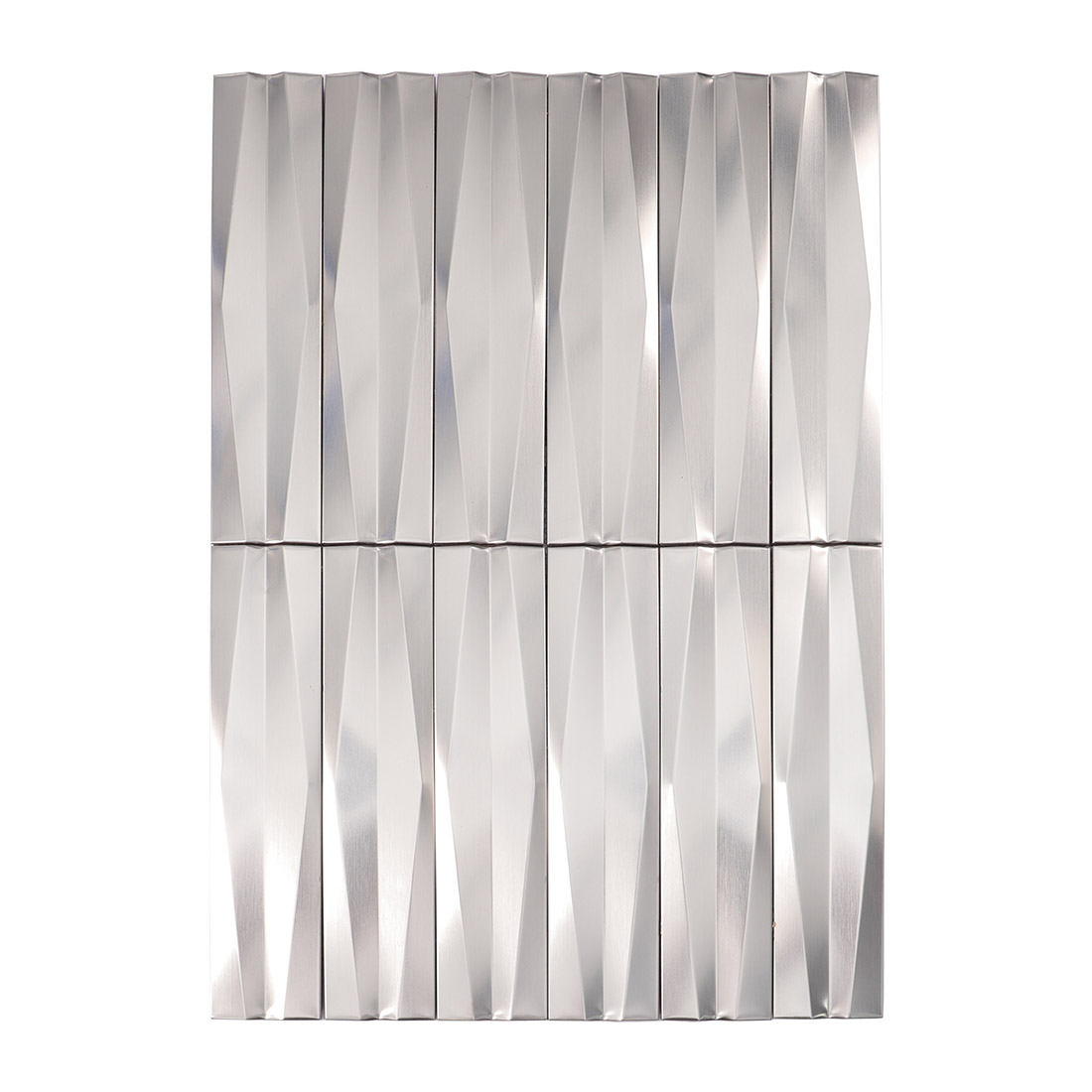 Silver 3D linear stainless steel mosaic tile sheet front view