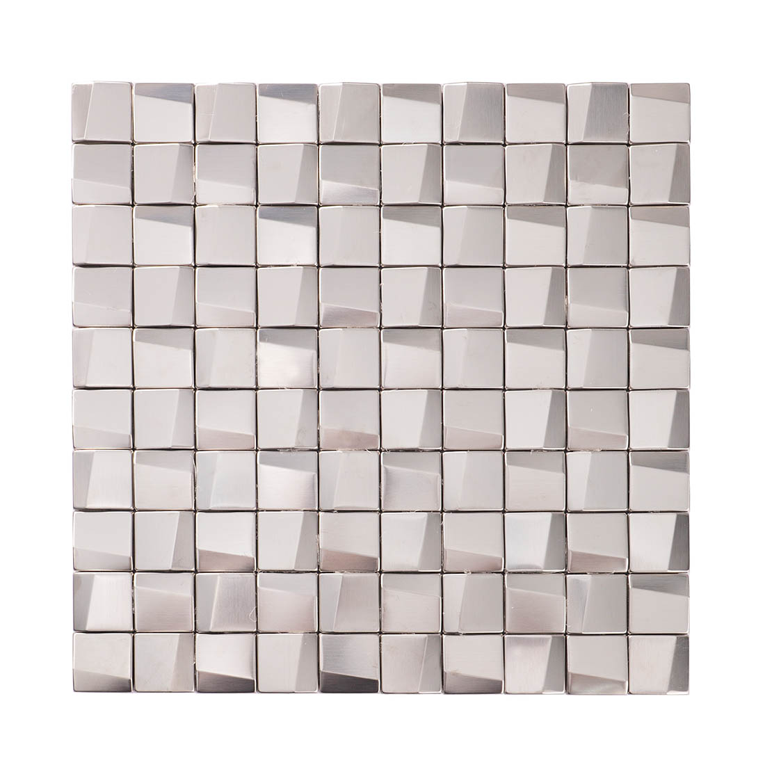 Silver 3D square stainless steel mosaic tile sheet front view