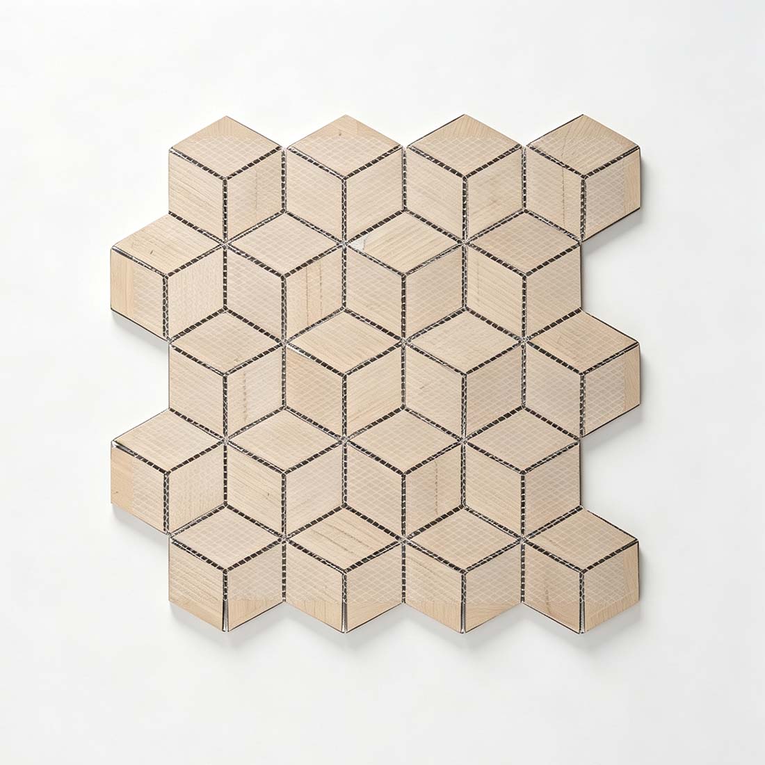Mesh mounted backing of silver brown cube aluminum mosaic tile for easy installation