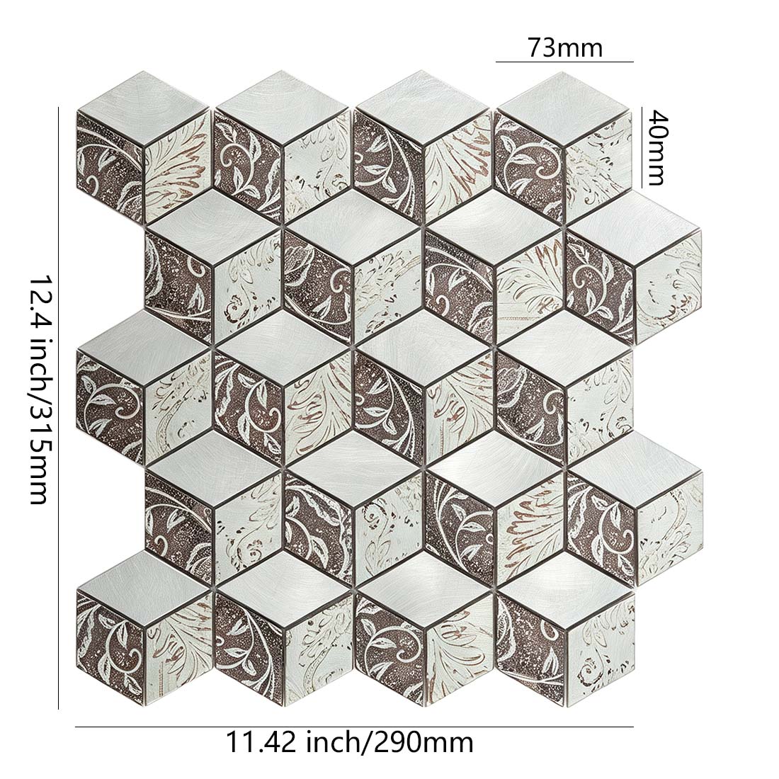 Silver brown floral cube aluminum mosaic tile with sheet and chip dimensions