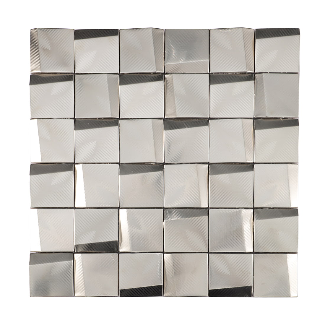Full sheet of silver brushed square metal mosaic tiles