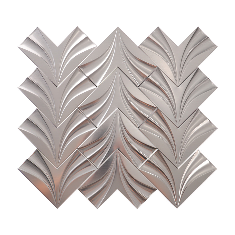 Full sheet of silver chevron stainless steel mosaic tiles