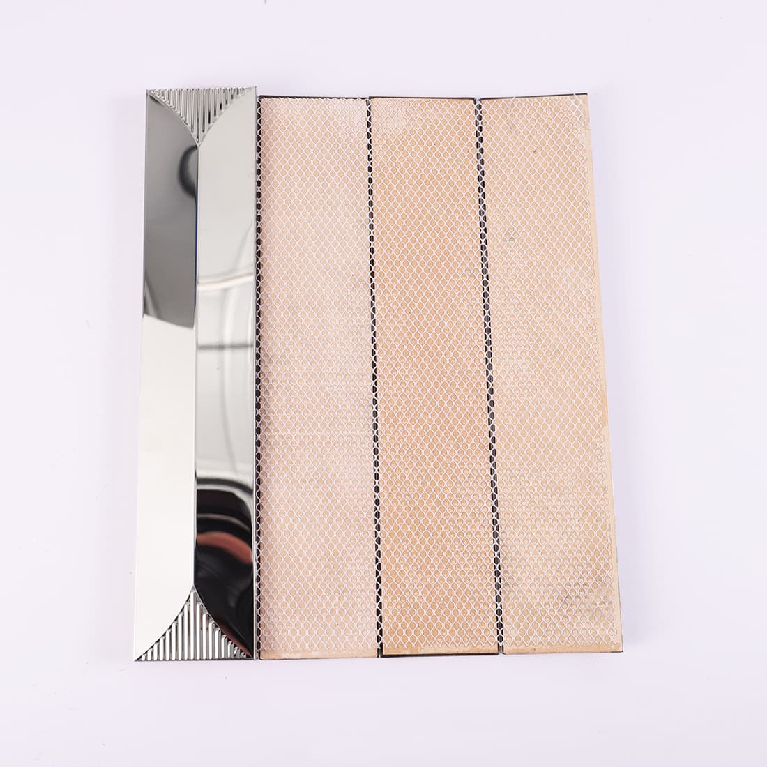 Back mesh view of silver metal mosaic tile sheet