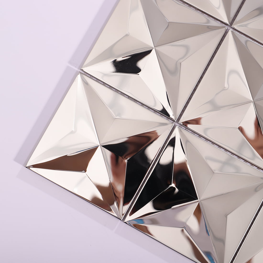 Close-up of silver mirror 3D square stainless steel mosaic tile