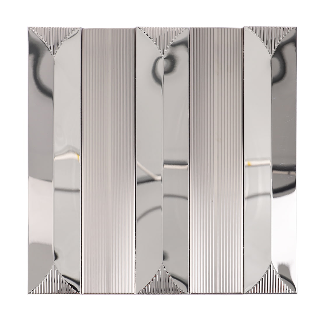 Full sheet of silver mirror and fluted metal mosaic tile