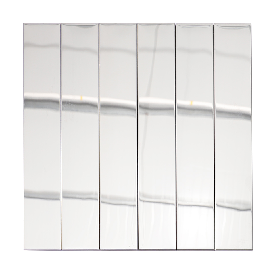 Full sheet of silver mirror long strip tiles in a clean vertical pattern