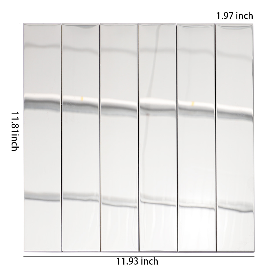 Silver mirror long strip tile sheet with vertical layout and size markings