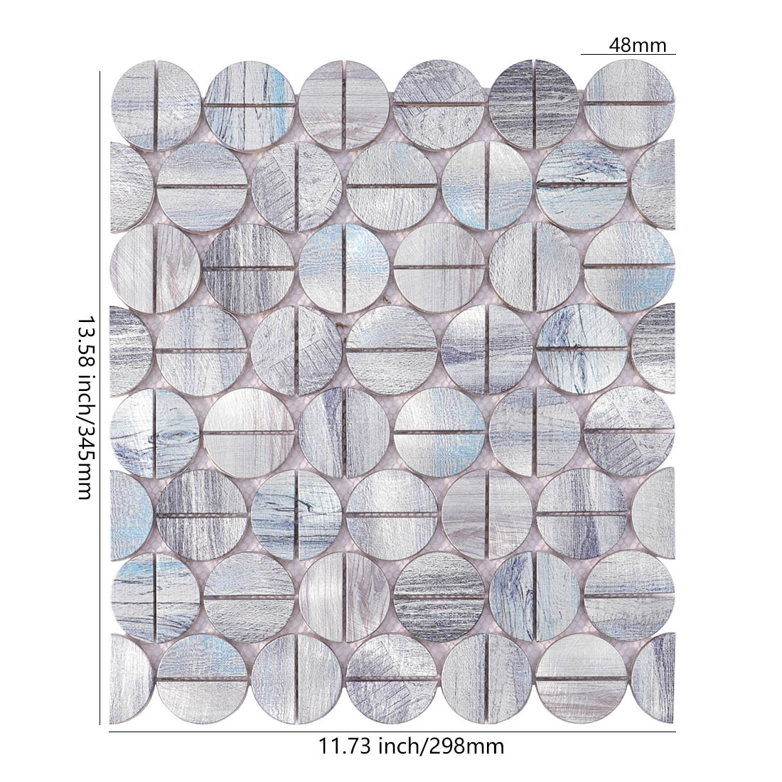 Silver with pale blue distressed round aluminum mosaic dimensions