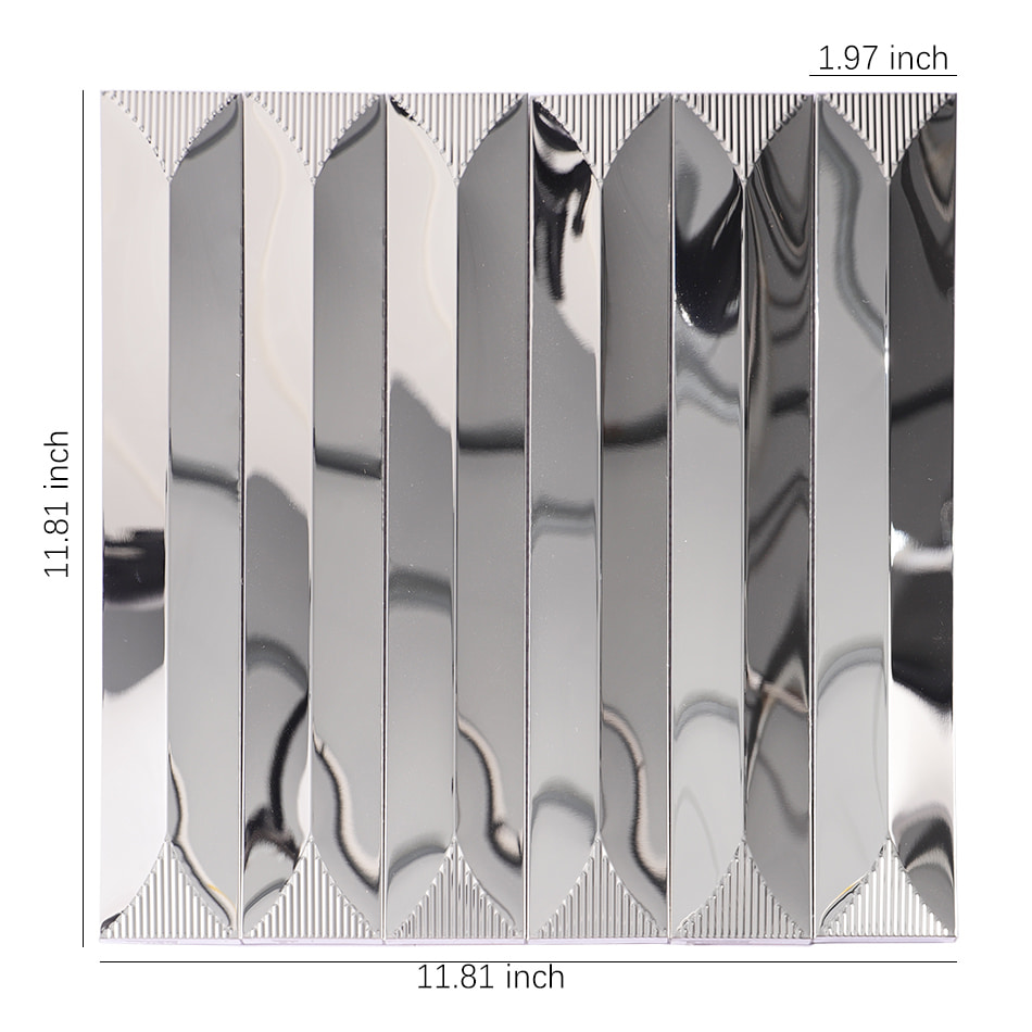 Silver pointed arch long strip tile sheet with size details