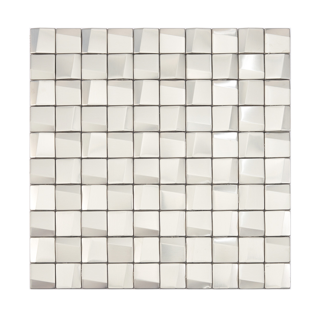 Silver square stainless steel mosaic tile with brushed 3D surface