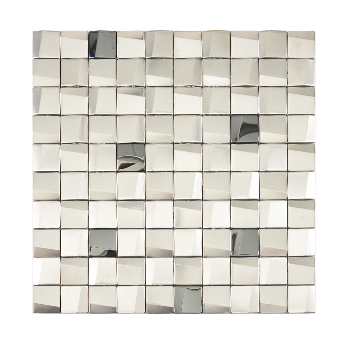 Silver square stainless steel mosaic tile with brushed and mirror accents
