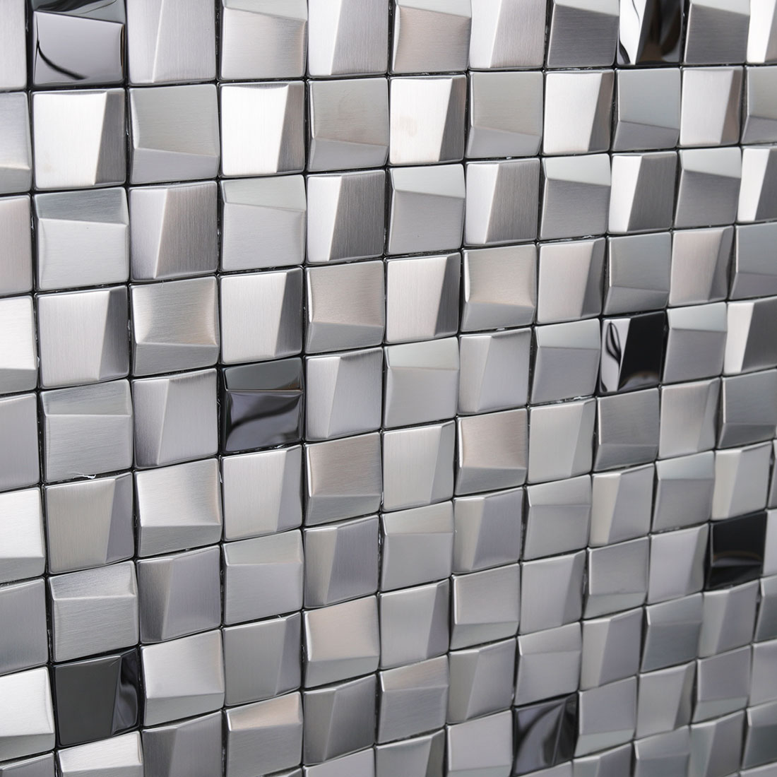 Silver square stainless steel mosaic wall with brushed 3D texture