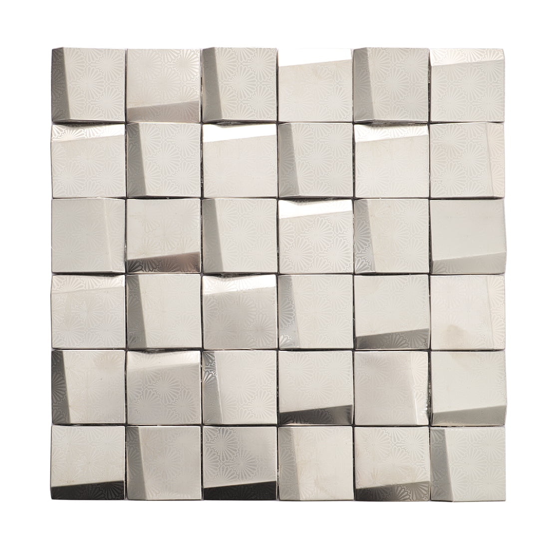 Full sheet of silver stainless steel 3D square mosaic tile