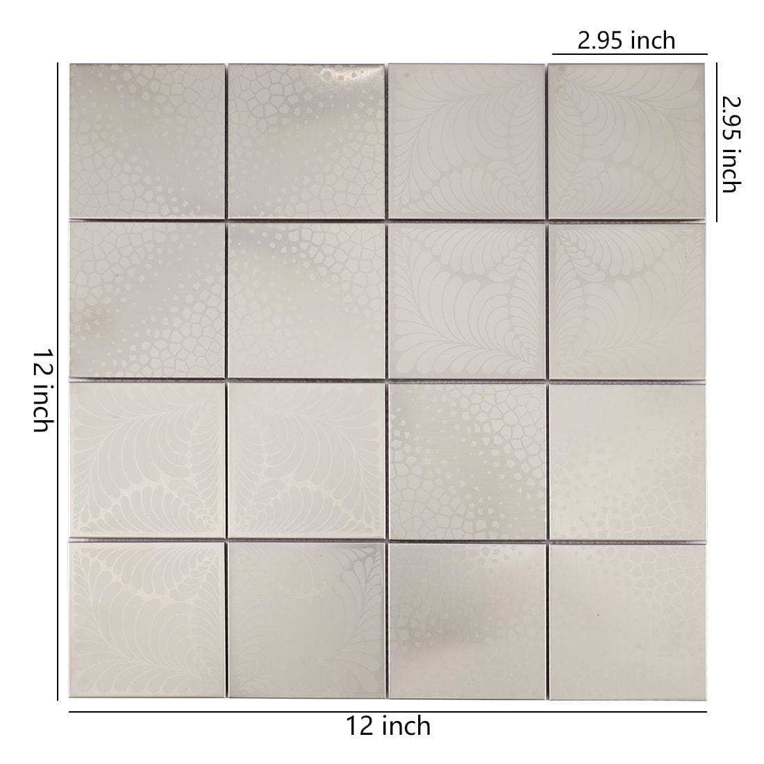 Silver Stainless Steel Floral Engraving Mosaic Kitchen Backsplash Walls Tile