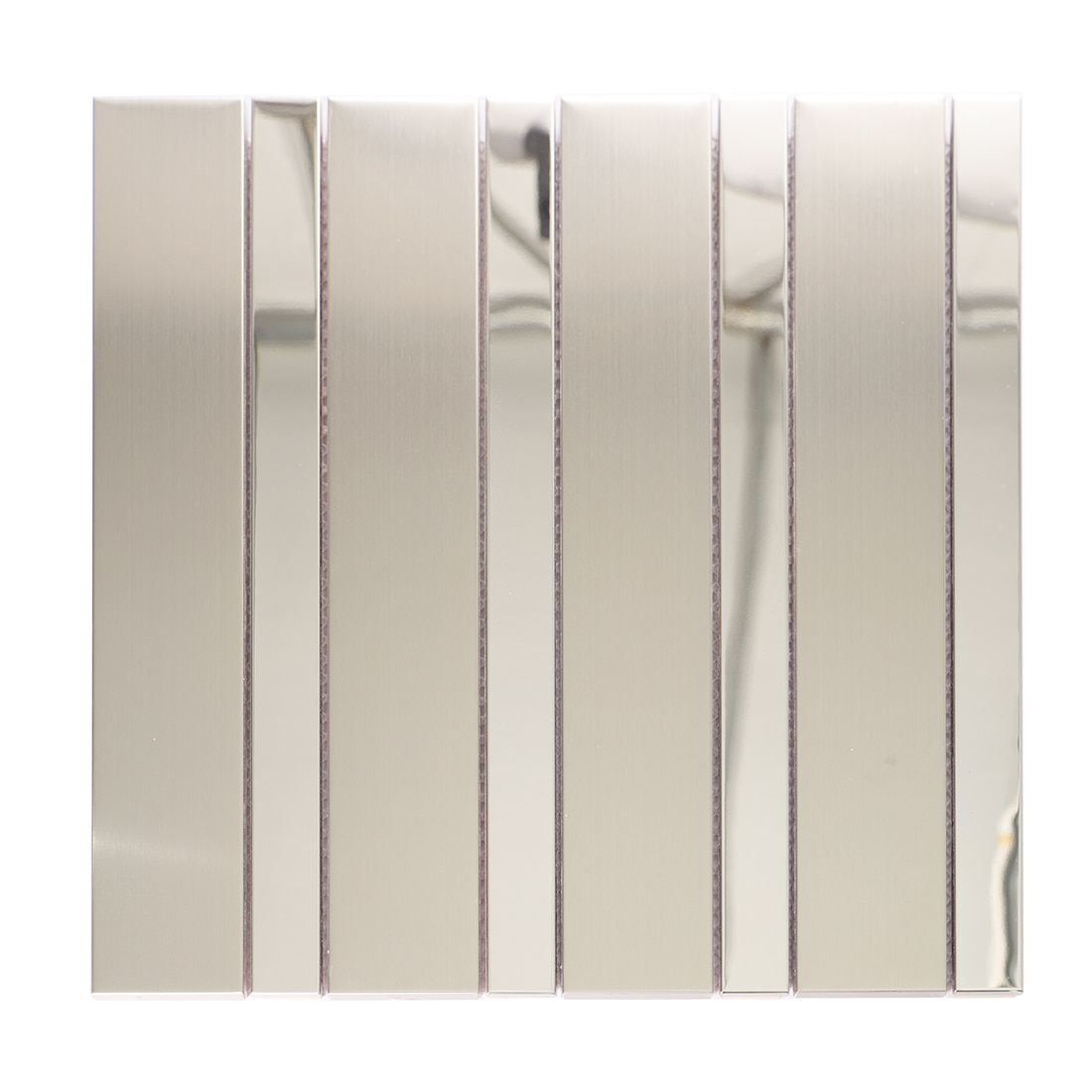 Full sheet of silver strip metal mosaic in brushed and mirror finish