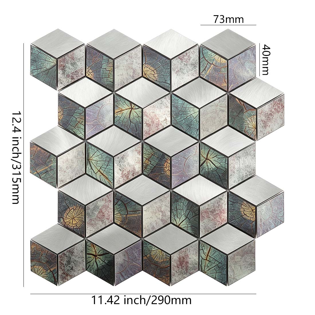 Silver teal leaf pattern cube aluminum mosaic tile with sheet and chip dimensions