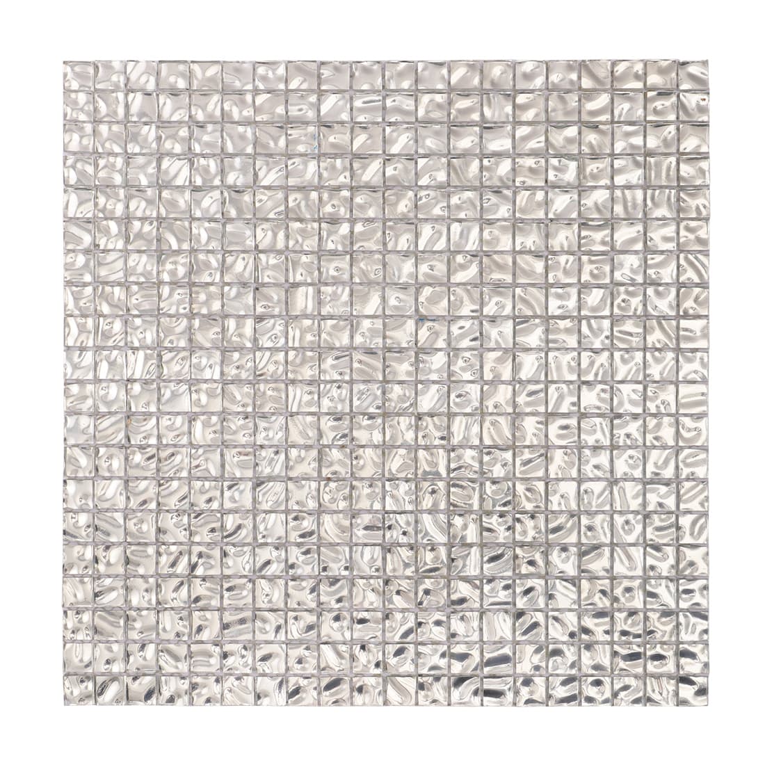 Full sheet of silver wavy 15mm square glass mosaic tile