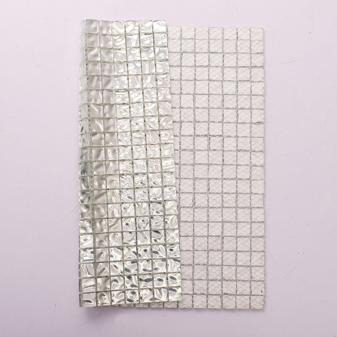 Silver wavy 15mm square glass mosaic tile with mesh backing