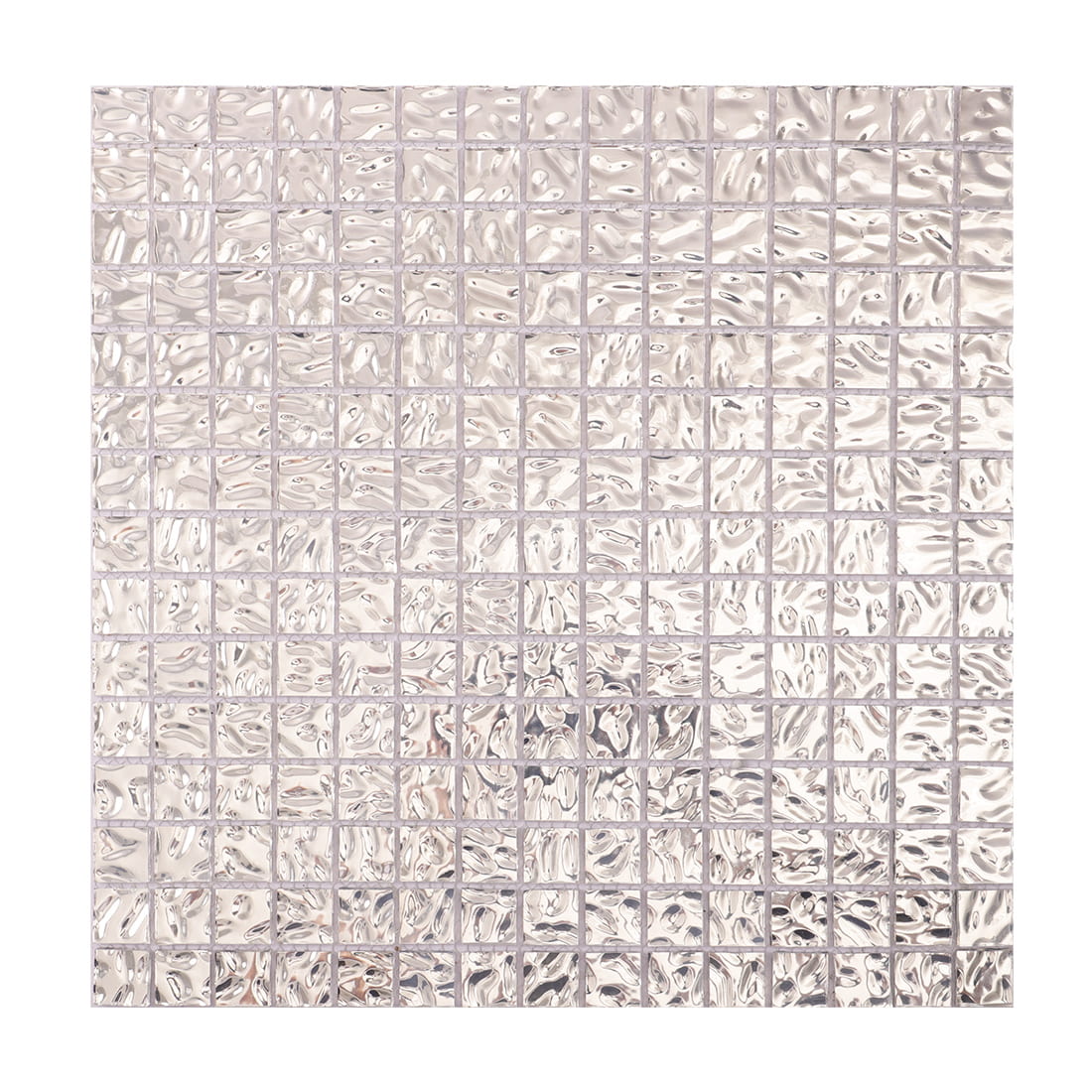 Full sheet of silver wavy 20mm square glass mosaic tile