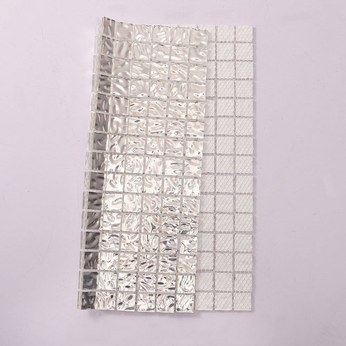 Silver wavy 20mm square glass mosaic tile with mesh backing