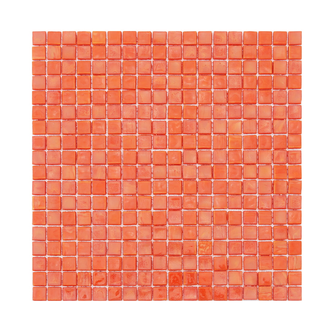 Full panel of soft coral orange glossy square glass mosaic tile