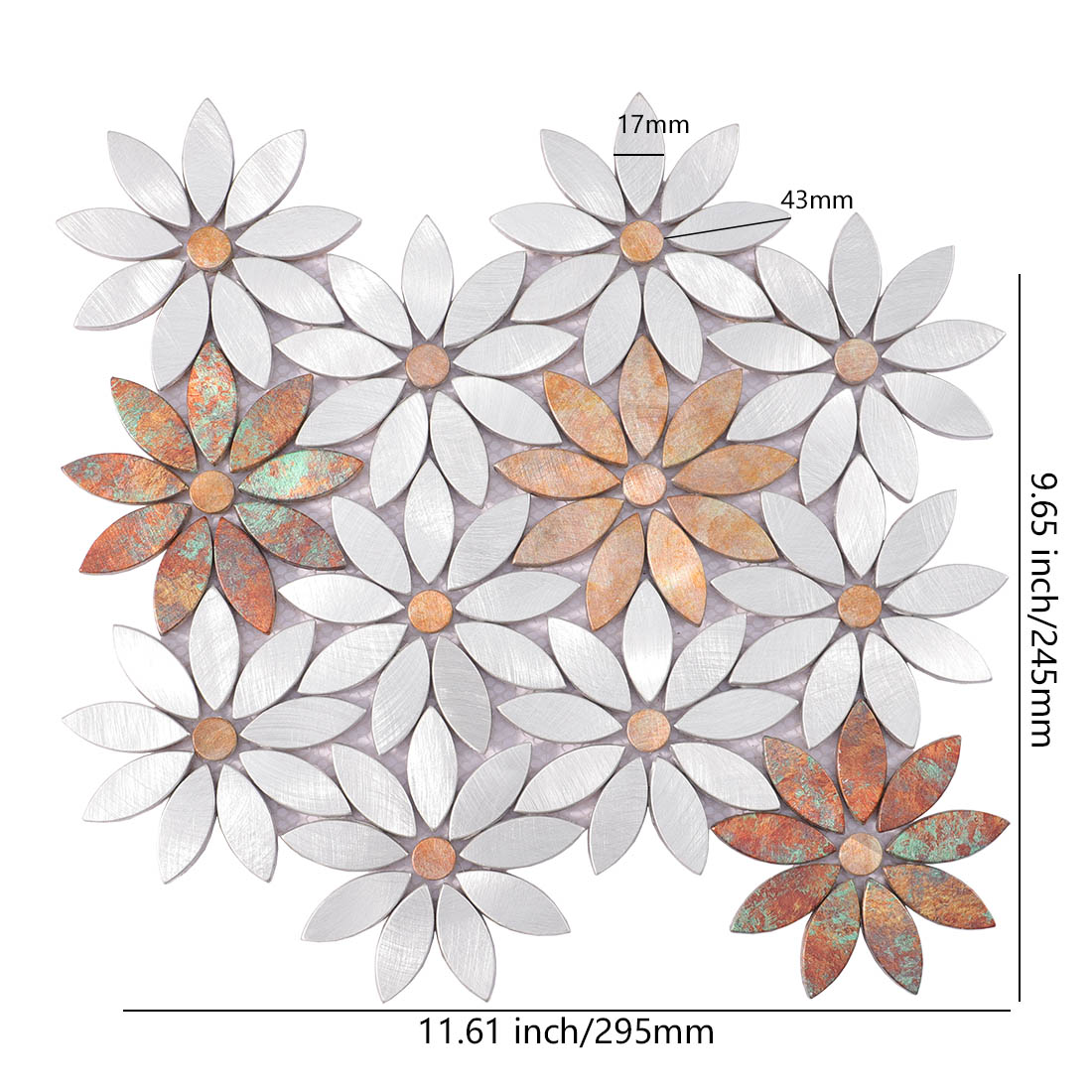 Sunflower shape mixed aluminum mosaic tile sheet dimensions