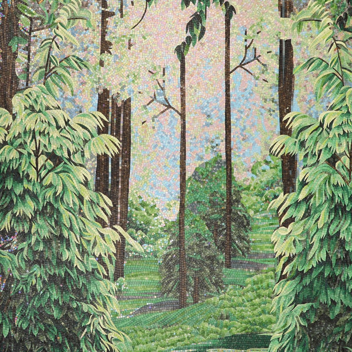 Nature-Inspired Green Leaf Mosaic Wall Art – Handcrafted Glass Tile Mural for Home & Office Decor-Woos Tiles