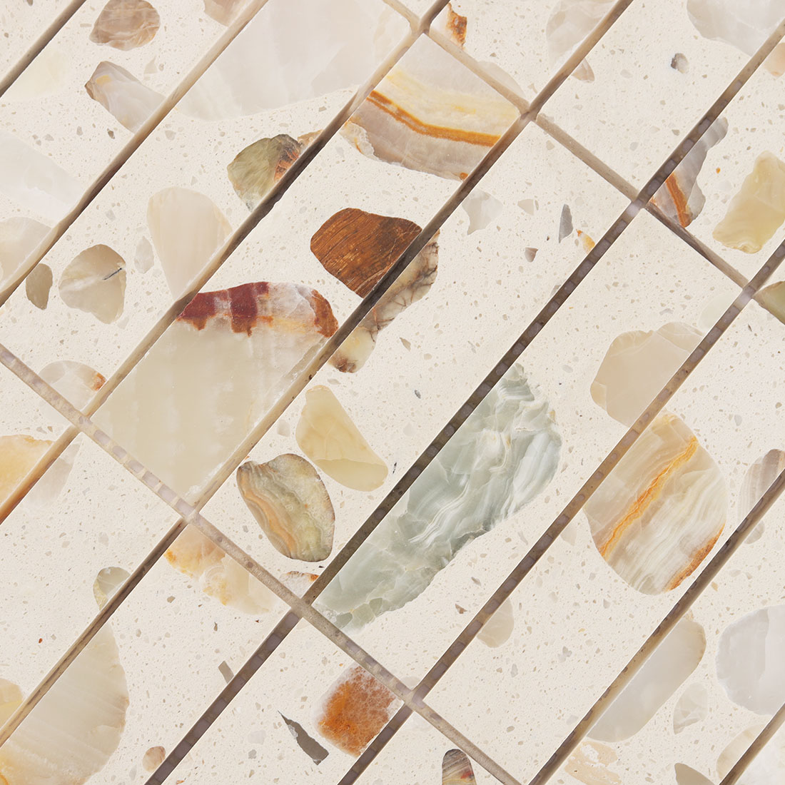 Detailed texture showing intricate stone mosaic patterns in terrazzo.