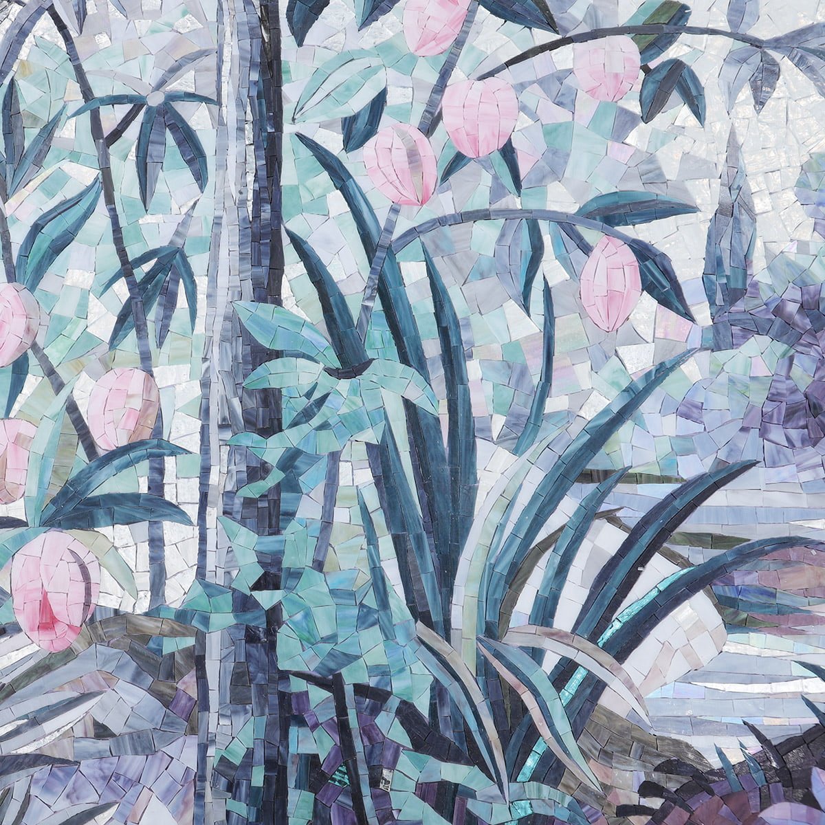 Handmade Tropical Rainforest Stained Glass Mosaic Mural – Luxury Wall Art with Birds, Butterflies & Tropical Plants-Woos Tiles