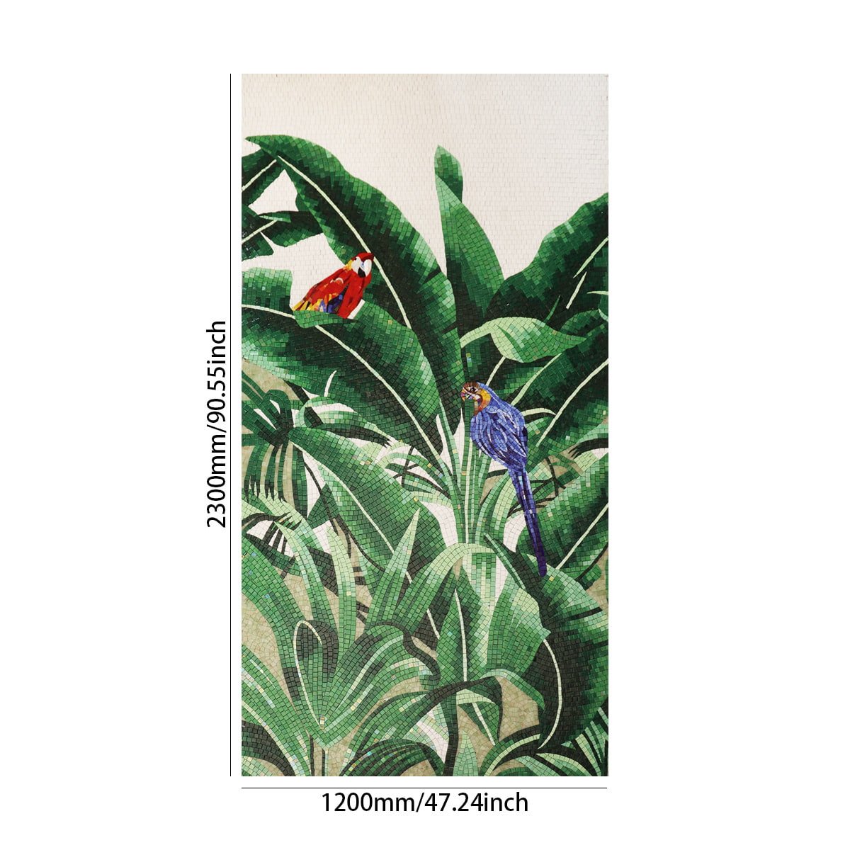 Tropical Parrots Mosaic Mural – Handmade Glass Tile Wall Art Featuring Colorful Parrots and Tropical Leaves-Woos Tiles