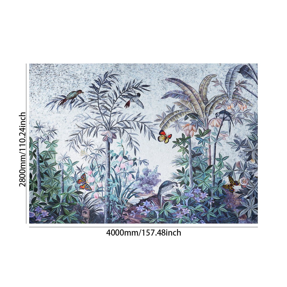 Handmade Tropical Rainforest Stained Glass Mosaic Mural – Luxury Wall Art with Birds, Butterflies & Tropical Plants-Woos Tiles