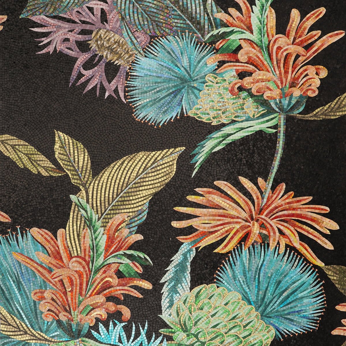 Tropical Flowers Handcrafted Mosaic Mural – Vibrant Glass Tile Wall Art for Luxury Interiors-Woos Tiles