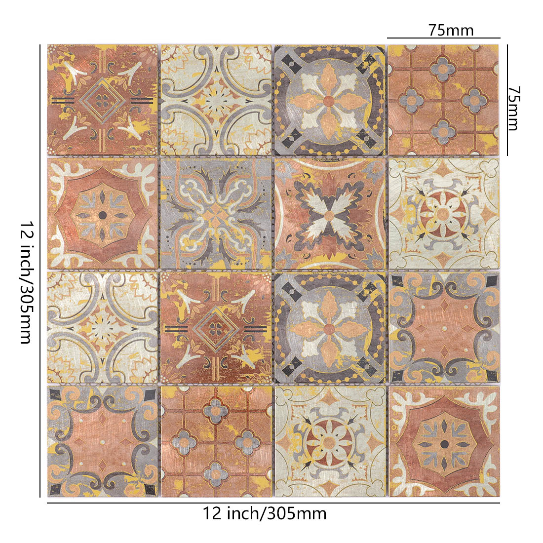 Vintage copper patterned square aluminum mosaic tile sheet dimensions