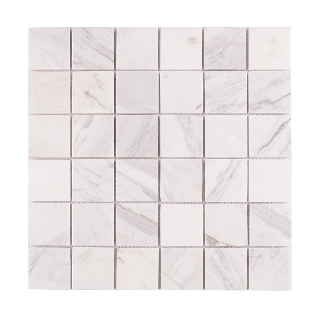 Full sheet of Volakas white square marble mosaic tile