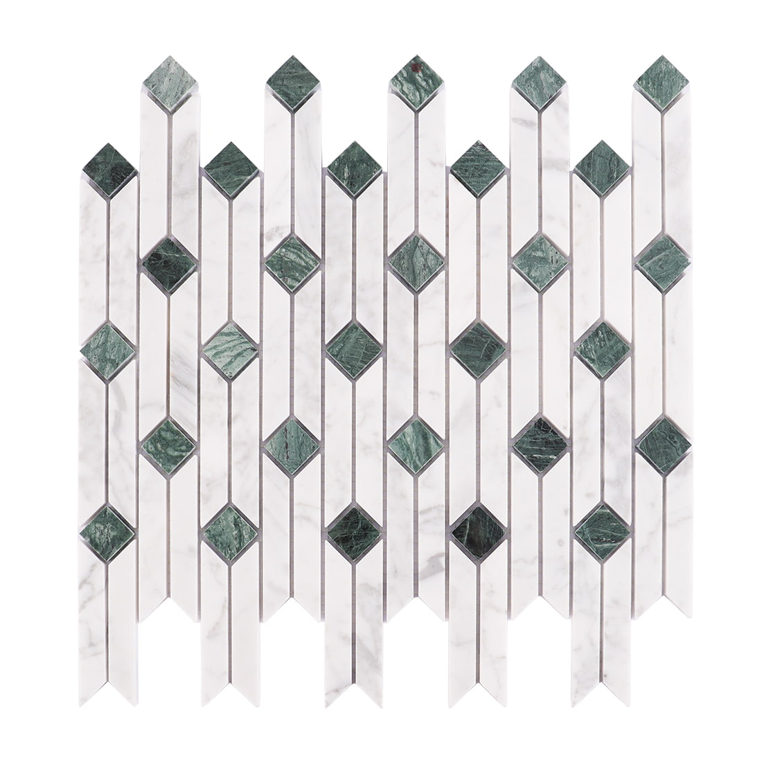 Full sheet of white and green marble linear mosaic tile