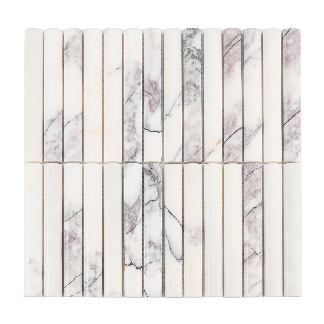 Full sheet of white and lilac marble finger mosaic tile