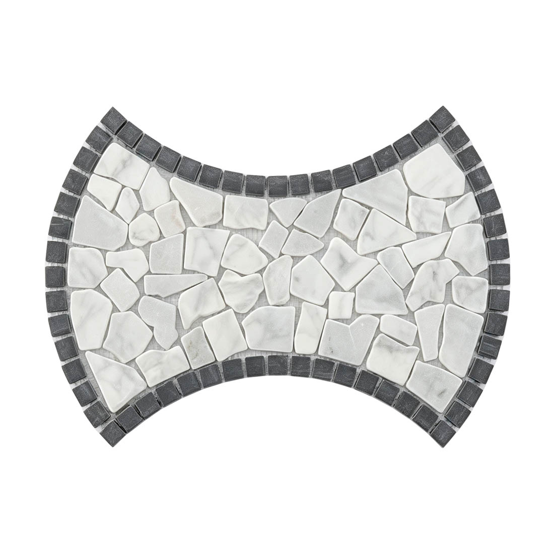 White marble pebble mosaic sheet with a dark stone border