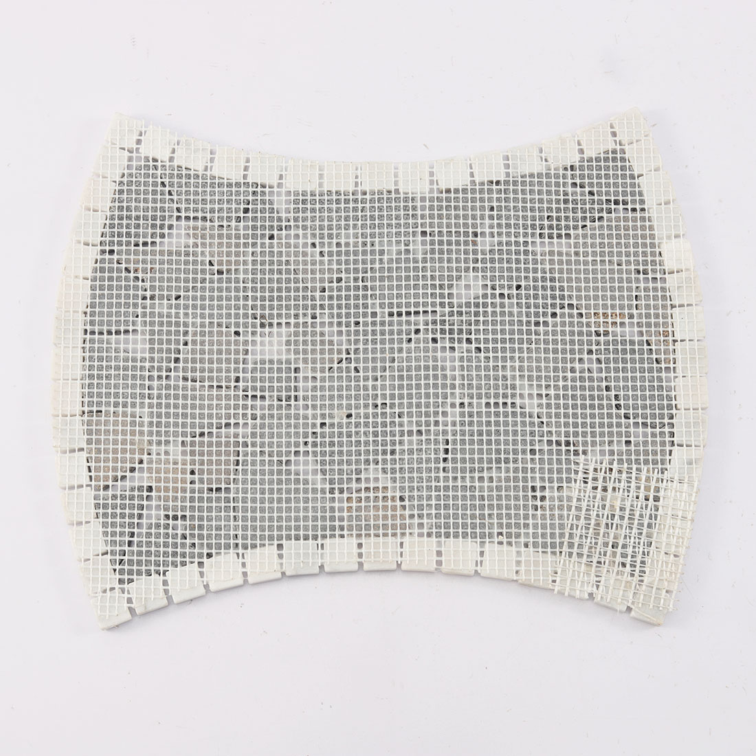 Mesh backed curved mosaic tile with white border and brown stone pieces