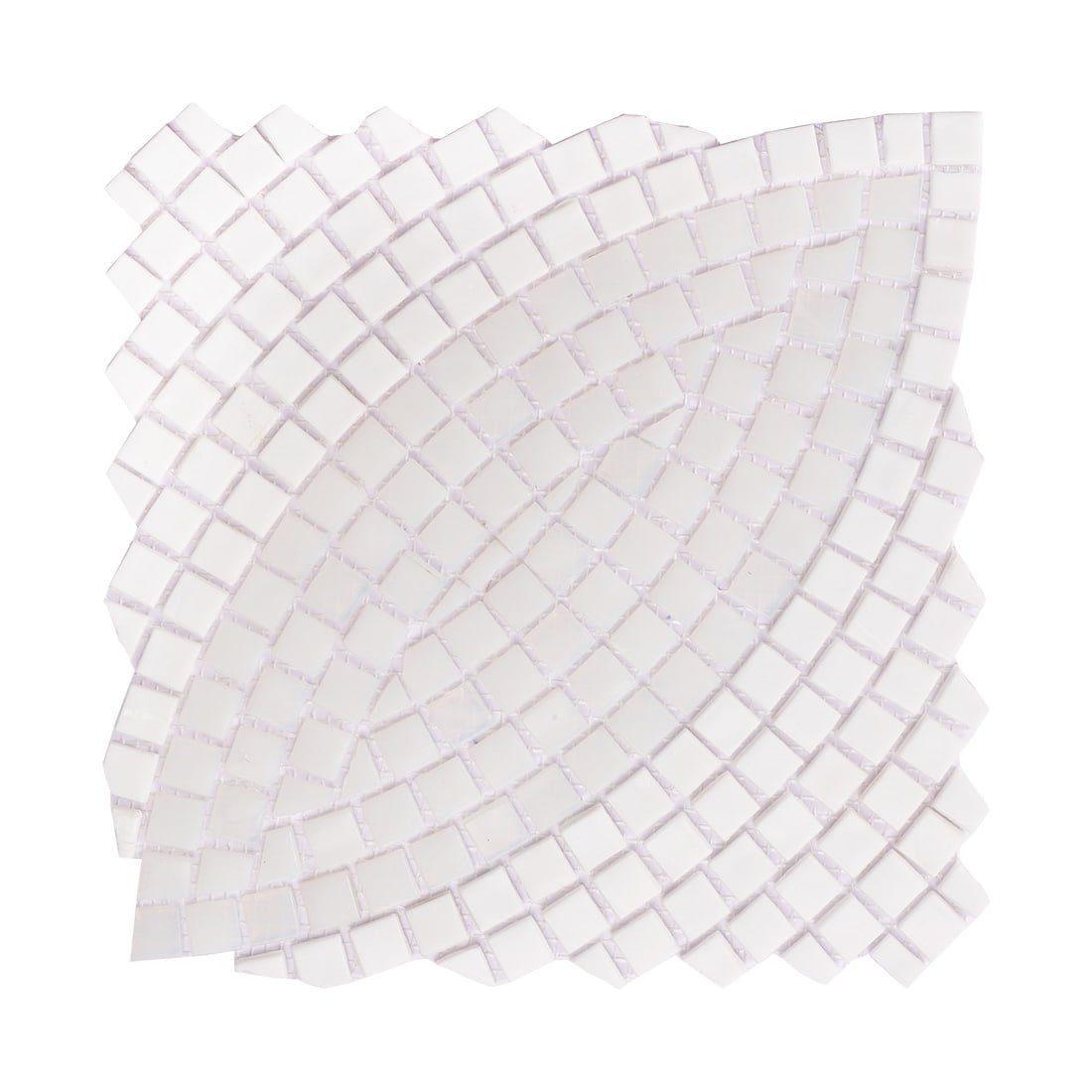 White handcrafted glass mosaic tile sheet forming a four-leaf clover pattern.