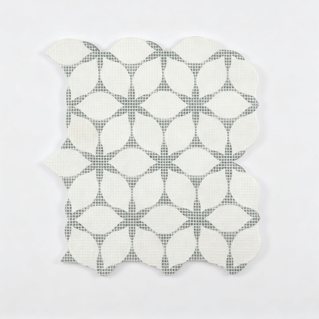 Mesh backing of white green leaf marble mosaic tile sheet