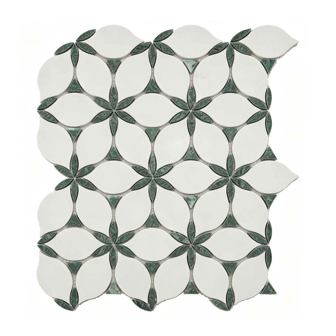 White green leaf marble mosaic tile with repeating floral pattern