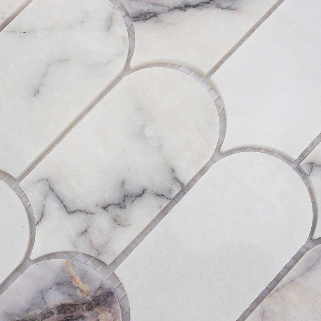 White marble arched mosaic texture detail with natural gray stone veins