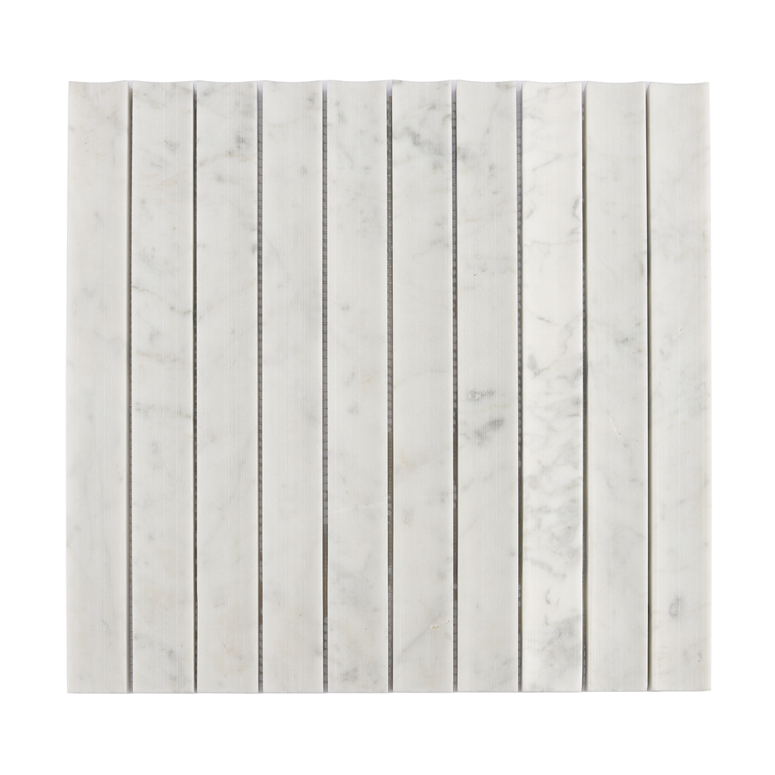 Full sheet of white marble concave vertical mosaic tile