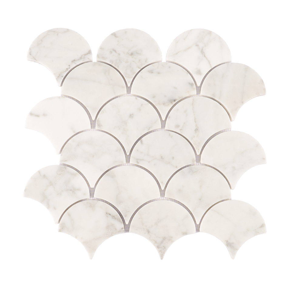 Full sheet of white marble fan mosaic tile