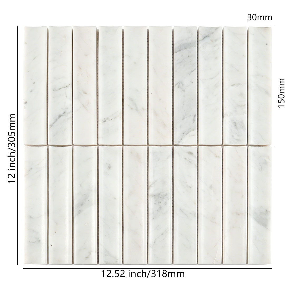 Dimensions of white marble fluted linear tile.