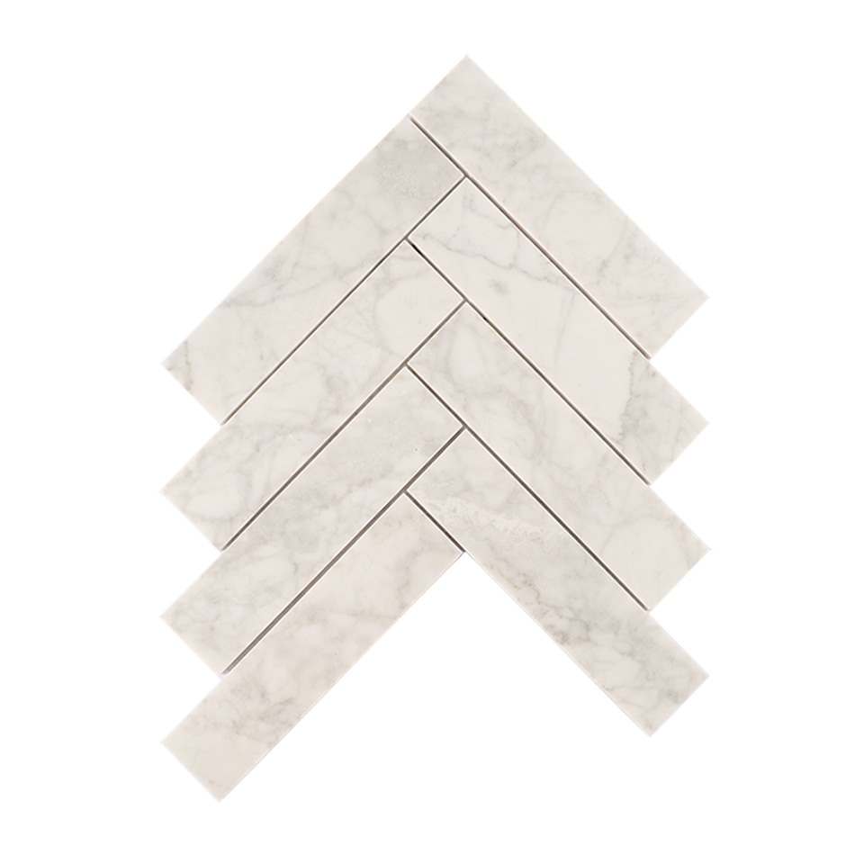 Full sheet of white marble herringbone mosaic tile