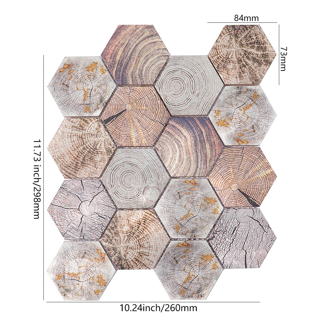 Wood grain texture hexagon aluminum metal mosaic tile sheet dimensions
