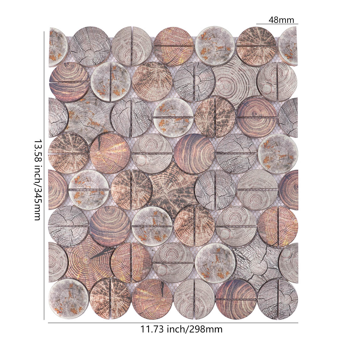 Wood look aluminum round geometric mosaic tile sheet dimensions