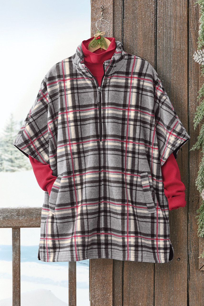 Plaid Fleece Poncho